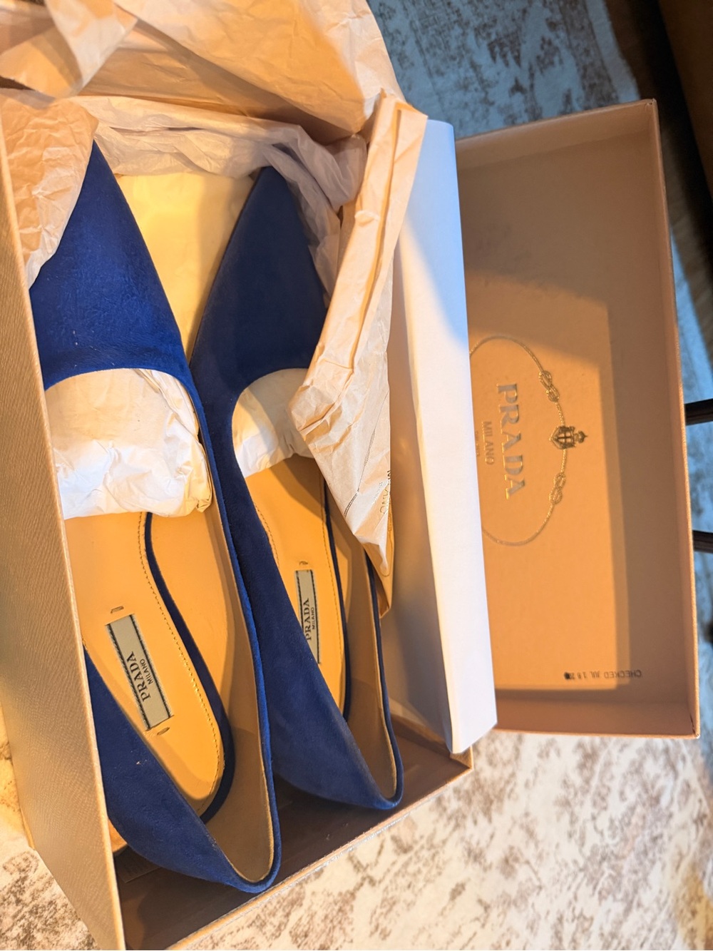 Prada Royal Blue Suede Pointed-Toe Kitten Heel